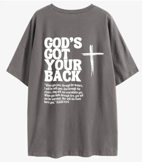 Spring And Summer New Back Letter Printed Cotton Short Sleeve Gray - Shop at LoveMi
