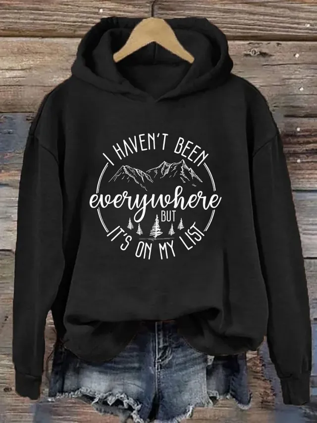 Hooded Coat Sweatshirt Printed Casual All matching Women's Wear Top Black - Shop at LoveMi