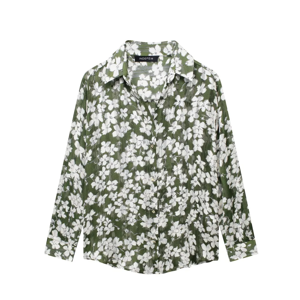 Temperament Leisure Flower Print Loose Casual Shirt