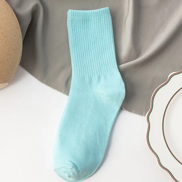 Candy colored Mid calf High Rubber Band Student Sports Socks Light Blue - Shop at LoveMi