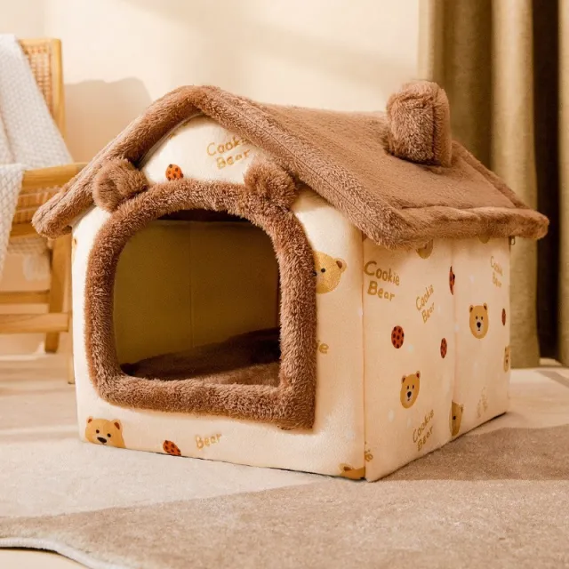 Closed Removable And Washable Autumn And Winter Tent Dog Bed Pet Bed Cat House Brown Bear - Shop at LoveMi