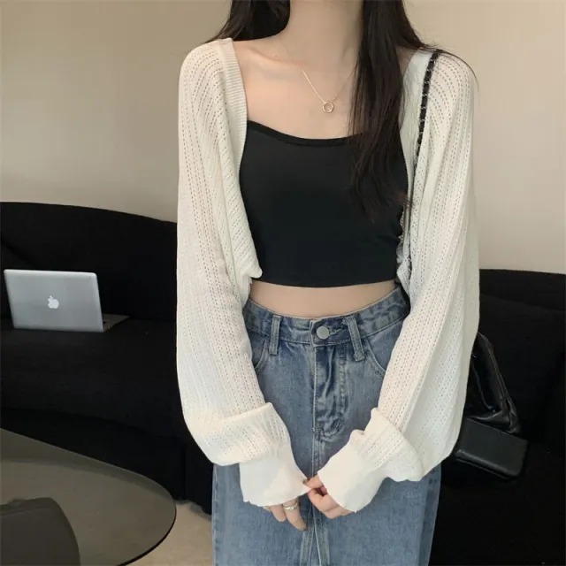 Women's Summer Hollow out Long sleeved Sweater Top White - Shop at LoveMi