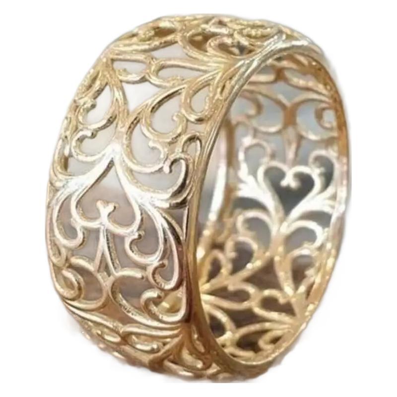 Wide Retro Hollow Flower Ring Net Creative