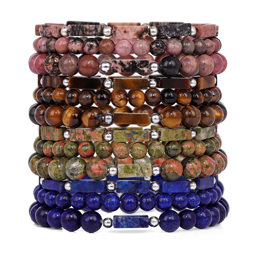 Natural Stone Rectangular Bead Bracelet Suit