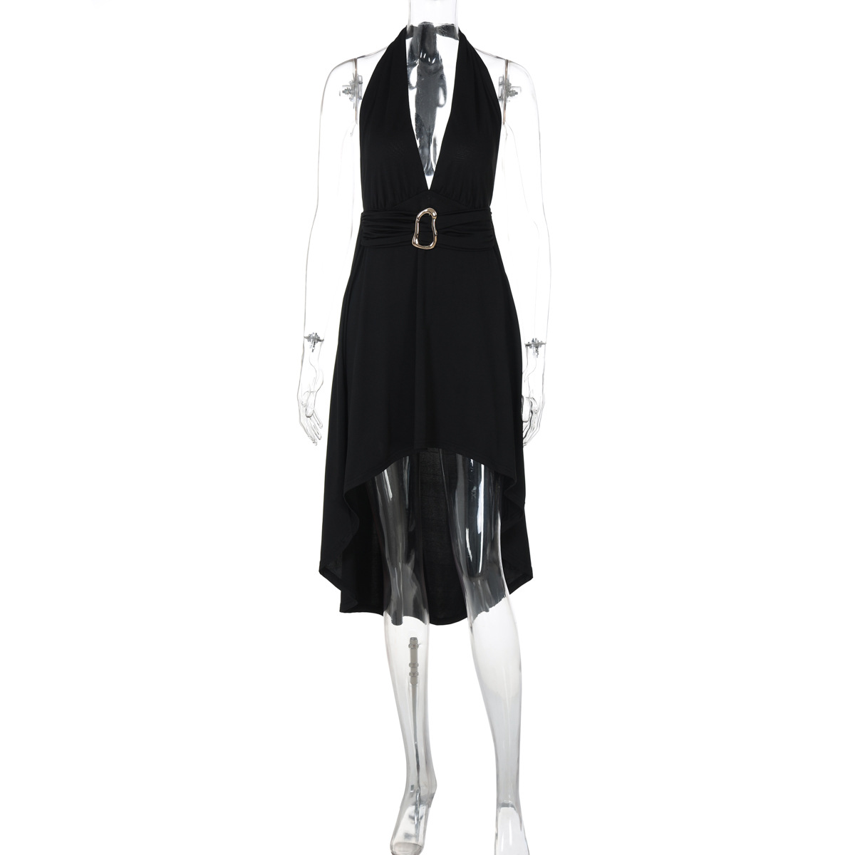 Women's Fashion V-neck Lace-up Mid Waist Dress