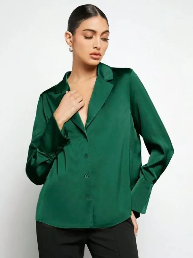 European And American Women's Clothing Minimalist Long Sleeve Shirt Dark Green - Shop at LoveMi