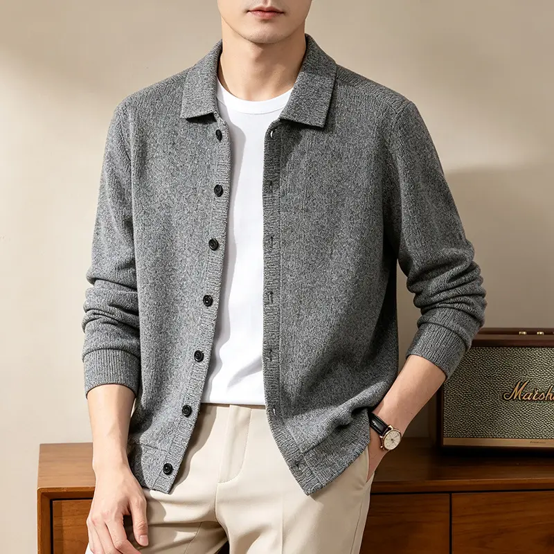 Men's Long-Sleeved Knitted SpringSummer Fashionable Lapel Warm