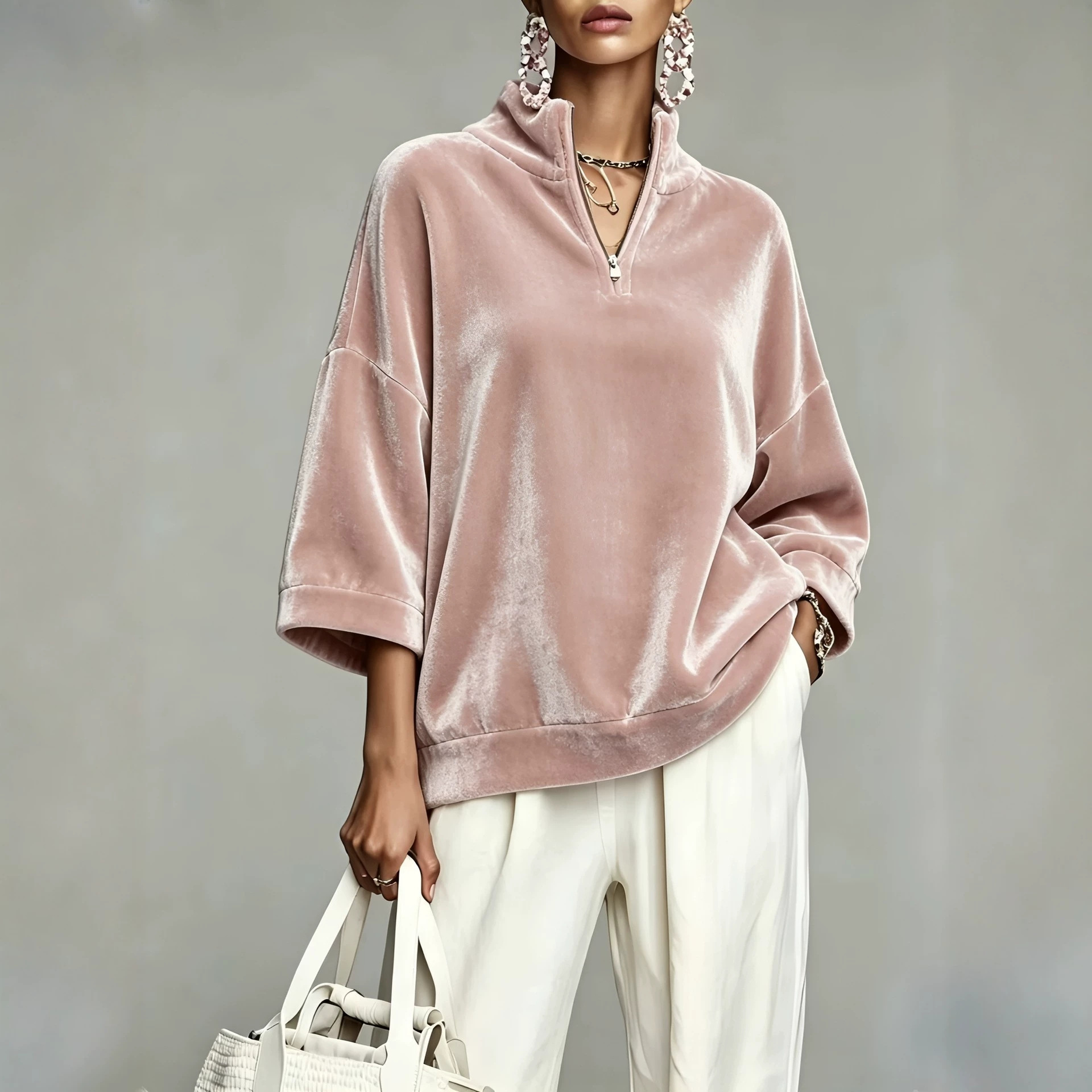 Slimming Soft And Comfortable Velvet Three-quarter-sleeve Top