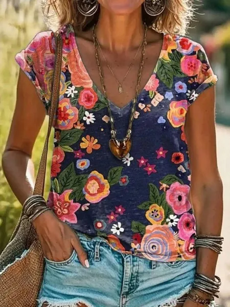 Women's Fashion Printed Short sleeved T shirt Color2 M - Shop at LoveMi