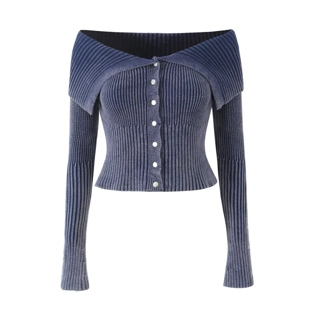 Women's Off shoulder Sweater With Large Lapel Design Blue - Shop at LoveMi
