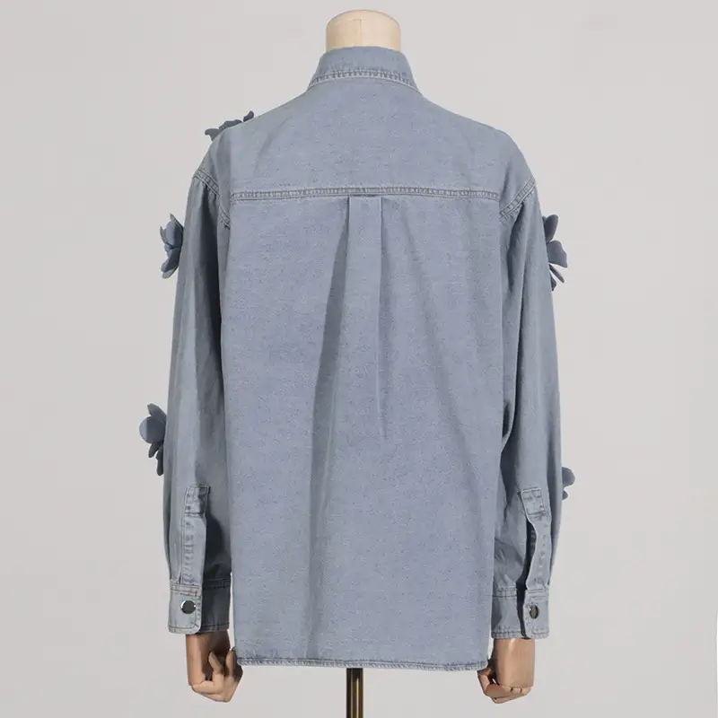 Simple Style Three-dimensional Flower Denim Top For Women Summer
