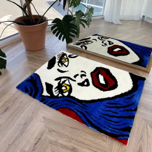 Tufted Embroidered Flocking Carpet Blue - Shop at LoveMi