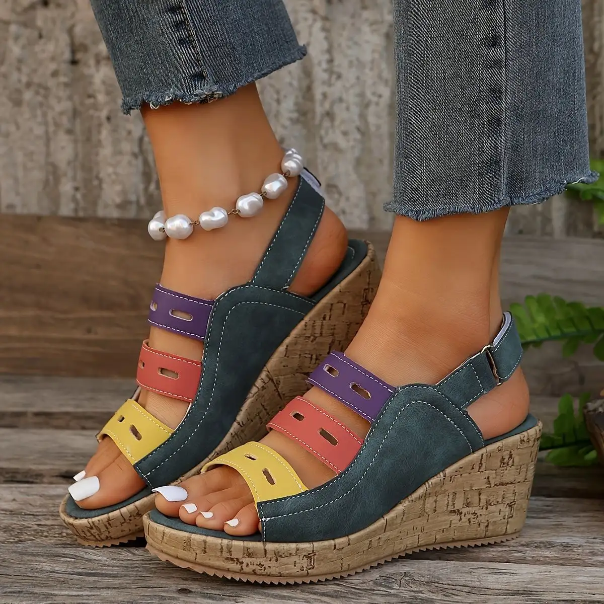 Platform Chunky Sandals In Color-block Design For Women