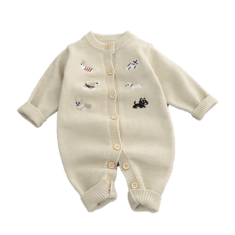 Embroidered Knitted Sweater Straight-leg Pants And A Romper