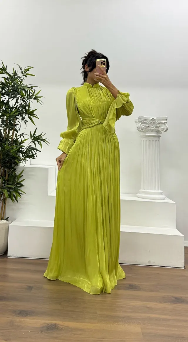 French Elegant Waist wrapped Dress Yellow Green - Shop at LoveMi