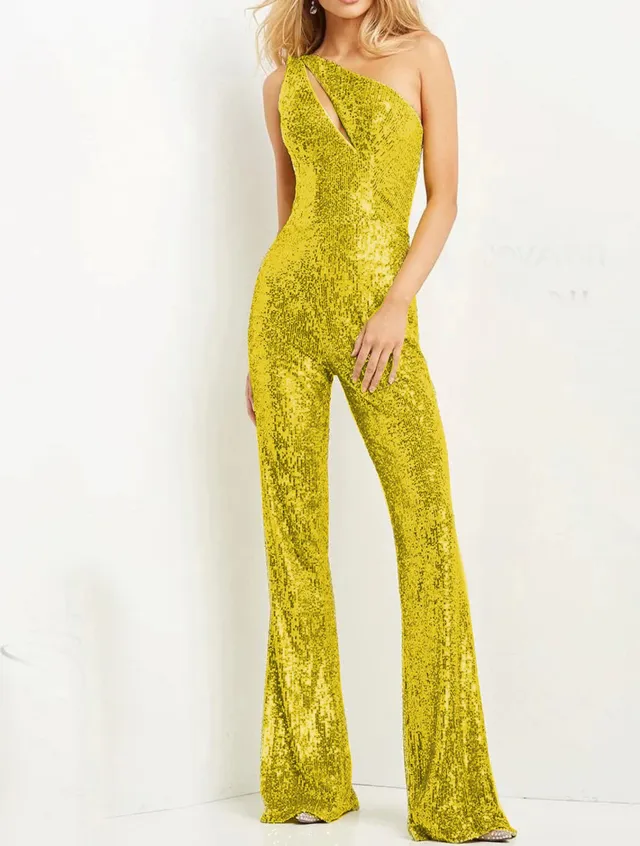 Women's Slant Shoulder Casual Banquet Party Slim Fit Bodysuit Yellow - Shop at LoveMi