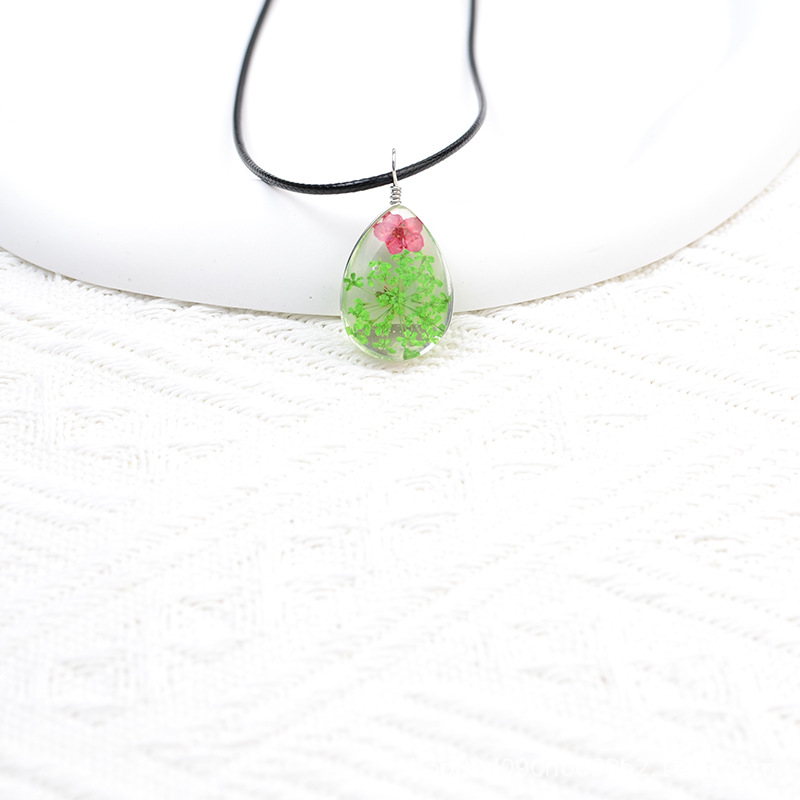Time Stone Water Drop Natural Dried Flower Necklace