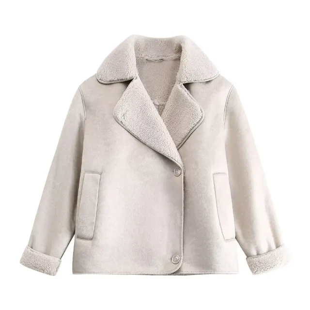 Autumn And Winter Loose Fur Warm Jacket Coat Creamy White - Shop at LoveMi