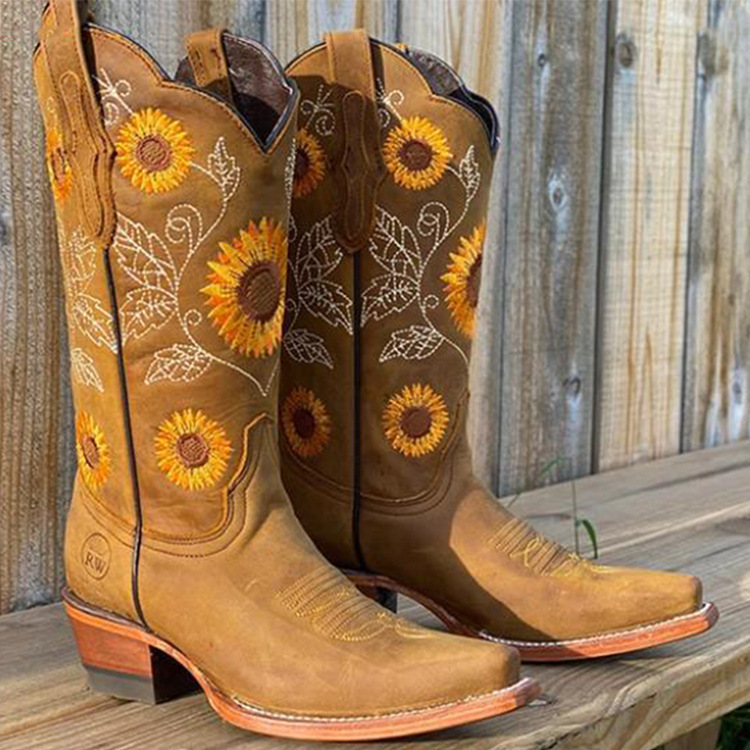 Embroidered Block-Heeled Boots, picture 3 of 6