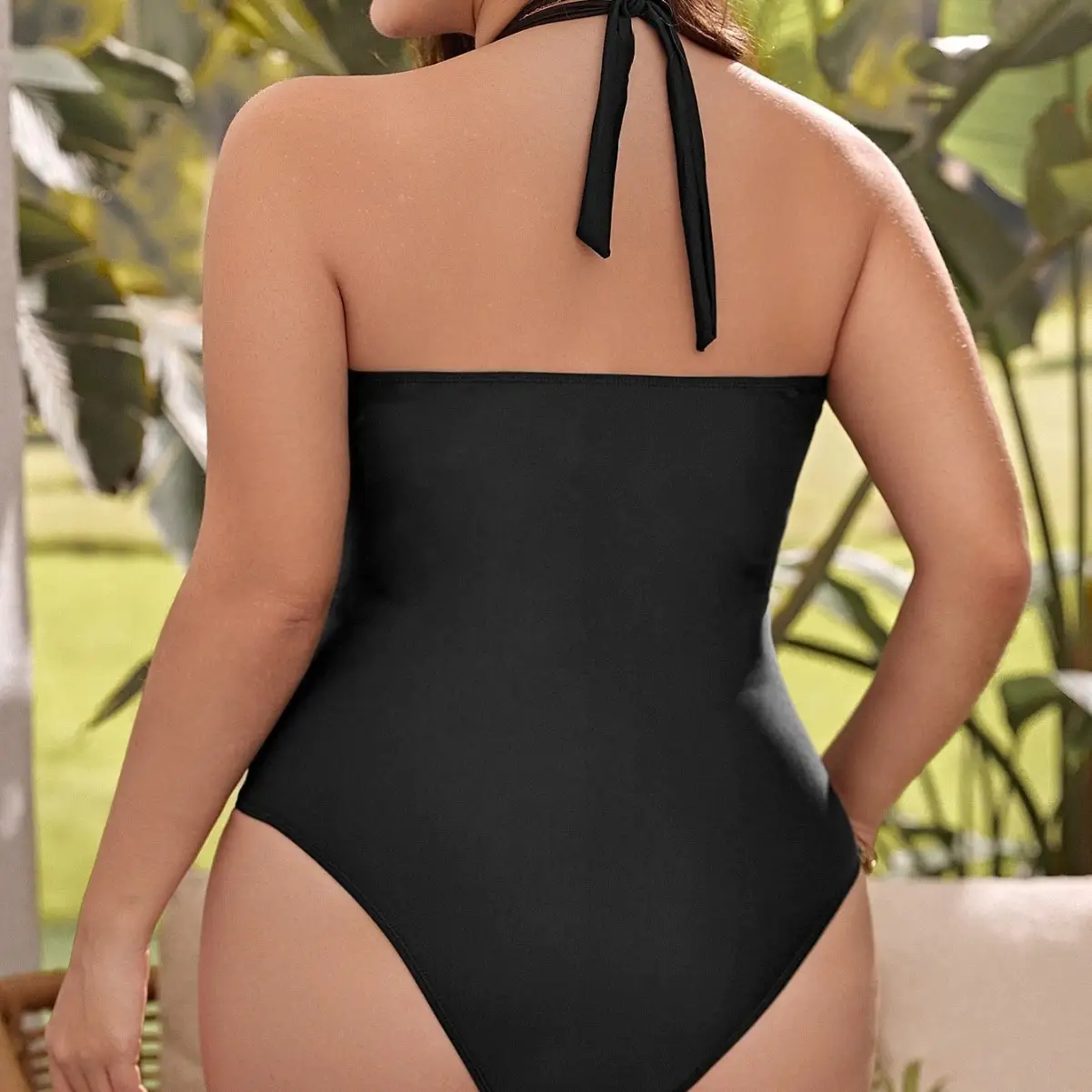 New Arrival Womens Plus-size Halter-neck Solid-color Sexy Bodycon Swimsuit