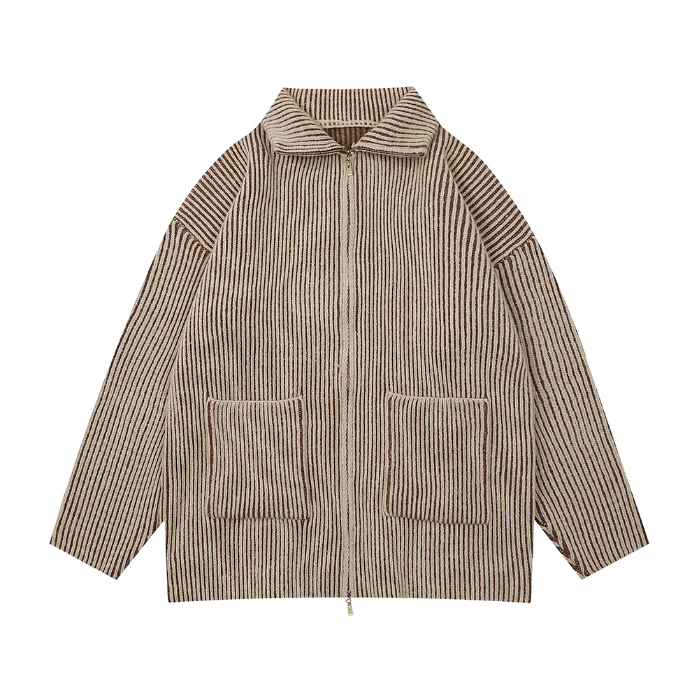 Retro American Street Fashion Casual Stand Collar Two-way Zipper Jacket