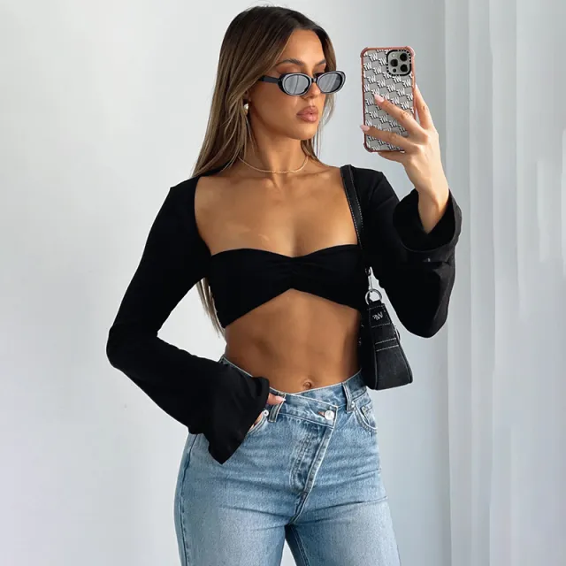 Fashion Sexy Solid Color T shirt Black - Shop at LoveMi