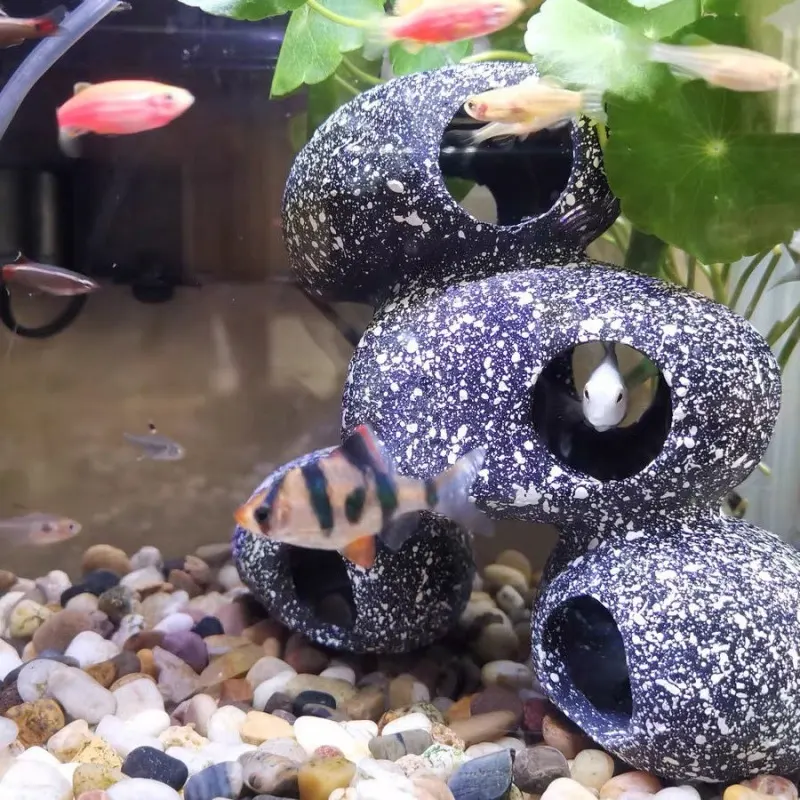 Fish Tank Stone View Decorative Landscaping and Shrimp House