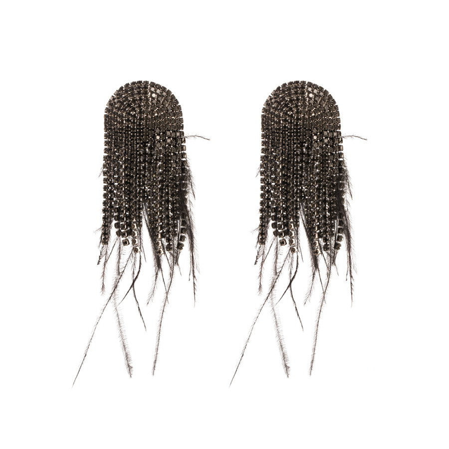 Feather Female Baroque Style Diamond Claw Chain Earrings