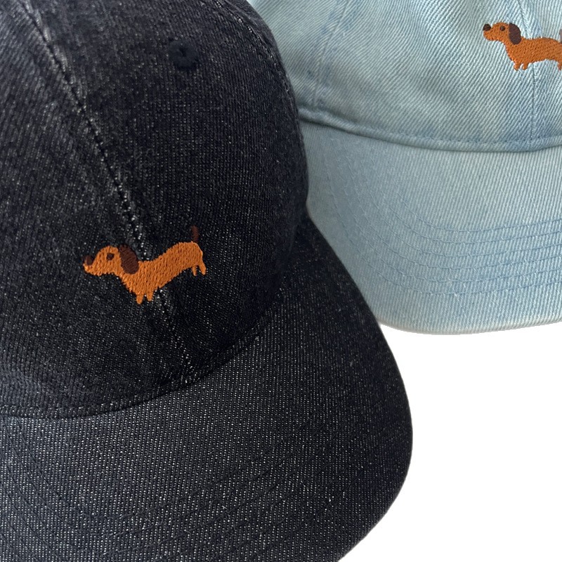 Cute Embroidered Puppy Washed Denim Baseball Cap thumbnail 5