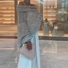Western Classy Style Fashion Sequin Design Knitwear Coat - Tube Top-S - View 1