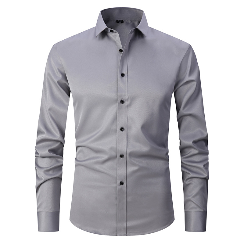 Solid-color Stretchy Cardigan Wrinkle-resistant Long-sleeve Shirt