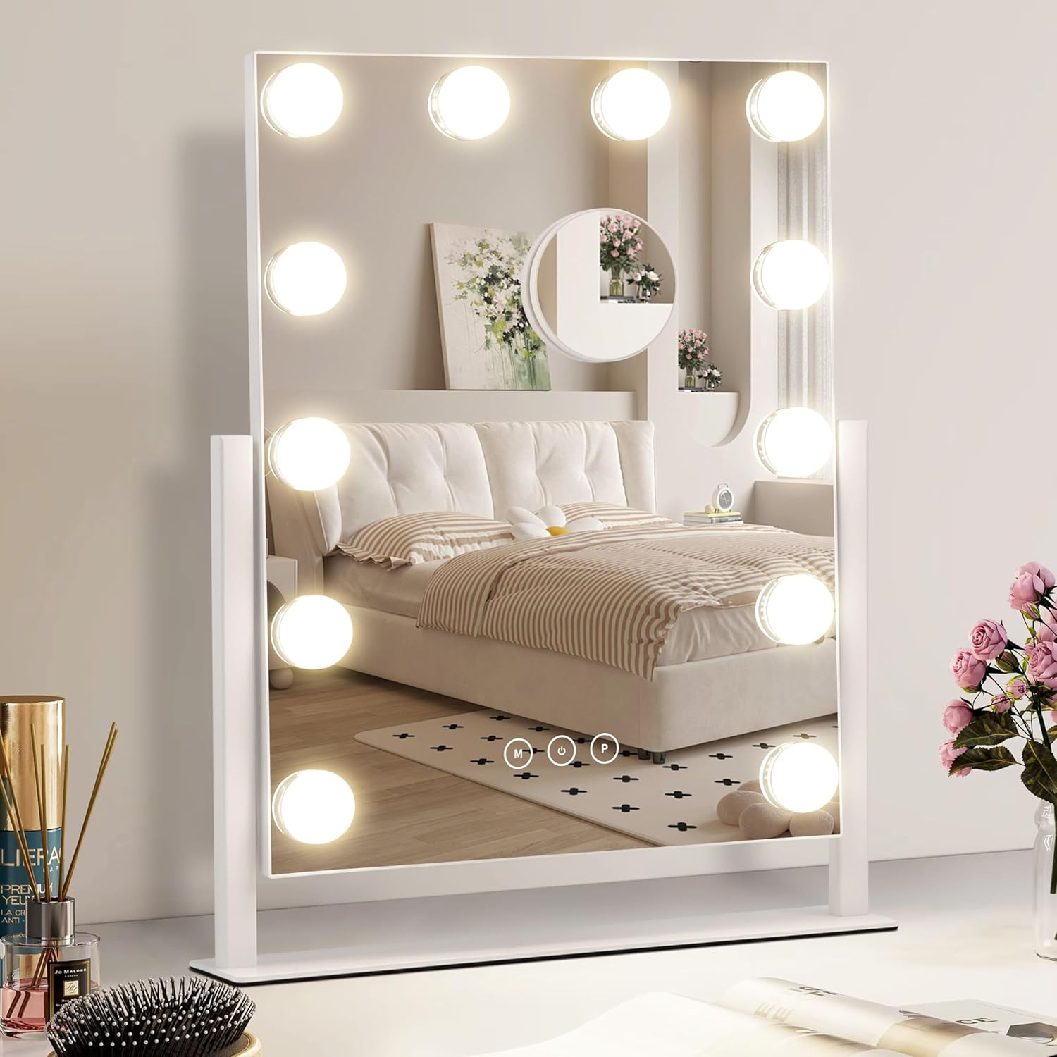 Tabletop Vanity Mirror With Built-in Light Bulb 4
