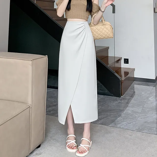 French Style Pleated High Waist Suit Skirt For Women Apricot - Shop at LoveMi