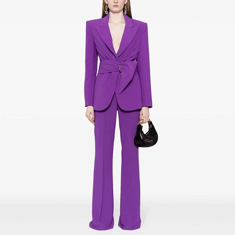 Set elegant jachetă și pantaloni slim-fit cu curea