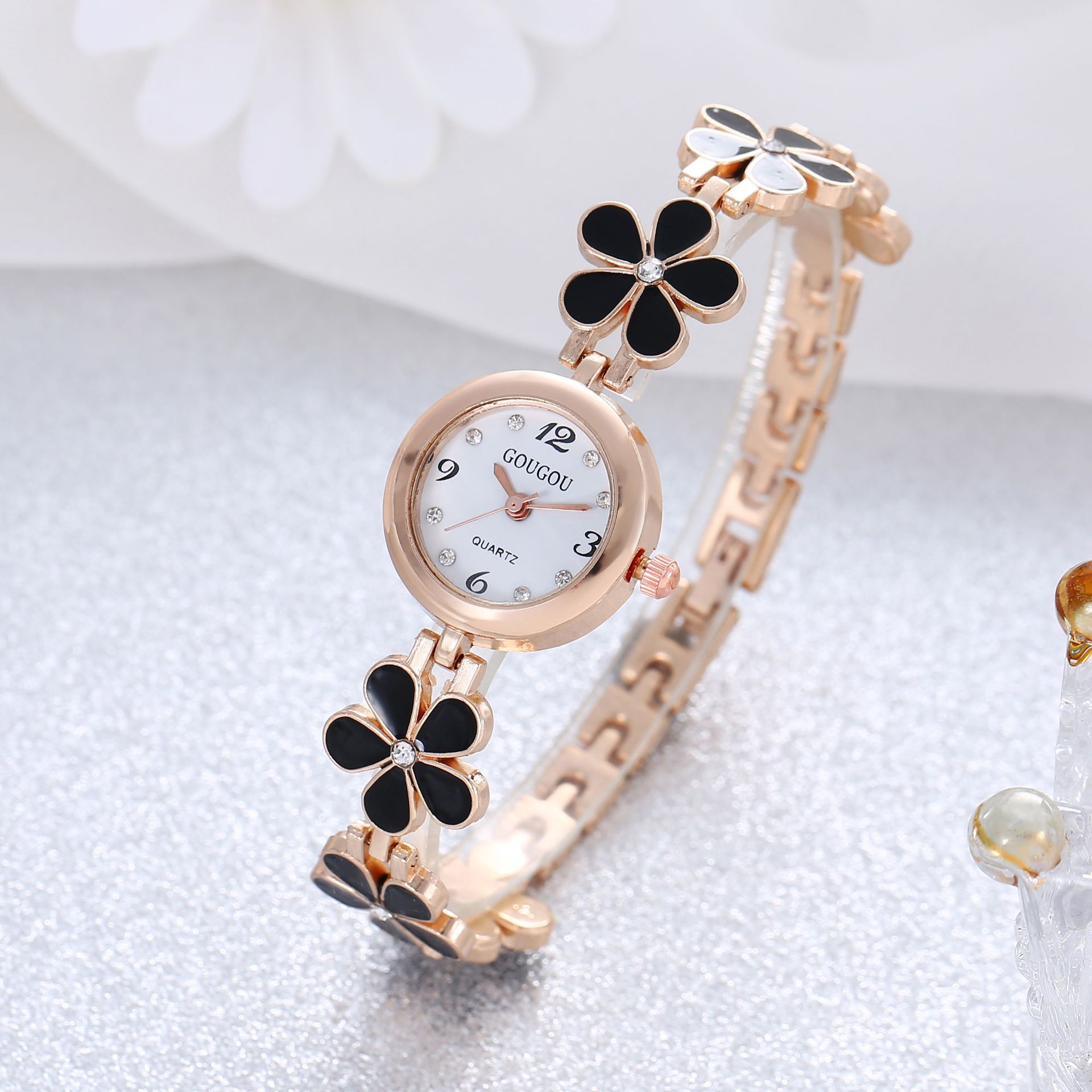 Juego de reloj pulsera floral para mujer - Reloj de cuarzo de 2 piezas y delicada flor - Imagen 1 de 31