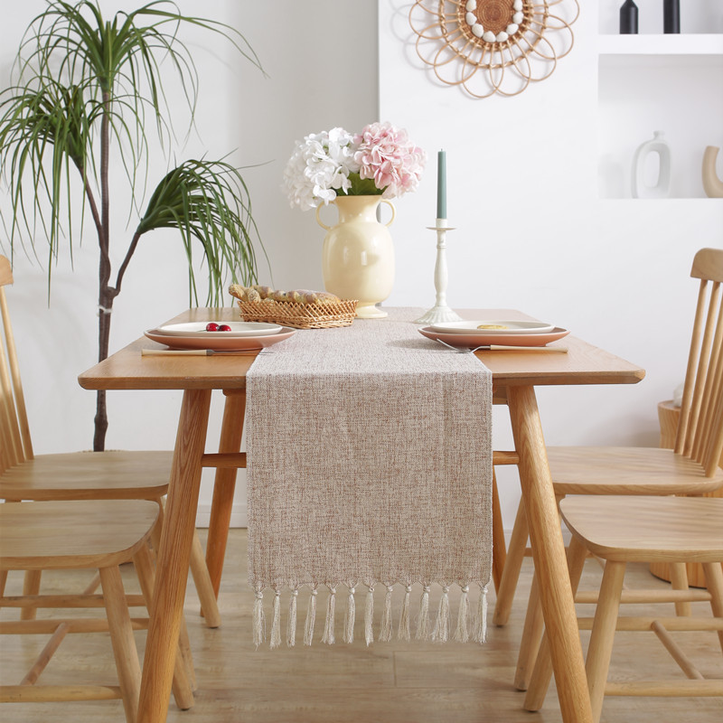 Single-layer Solid Color Imitation Cotton And Linen Tassel Table Runner