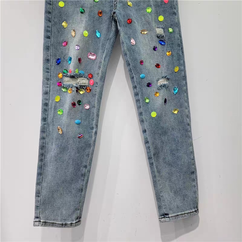 Women's Ripped Diamond High Waist Slimming Jeans