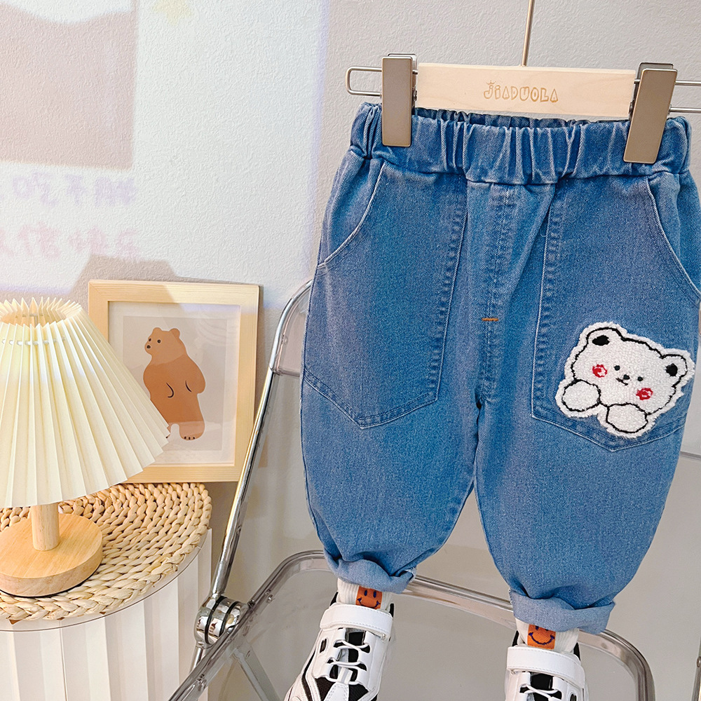 طقم أطفال للخريف بقبعة، كنزة وبنطال بتصميم دب