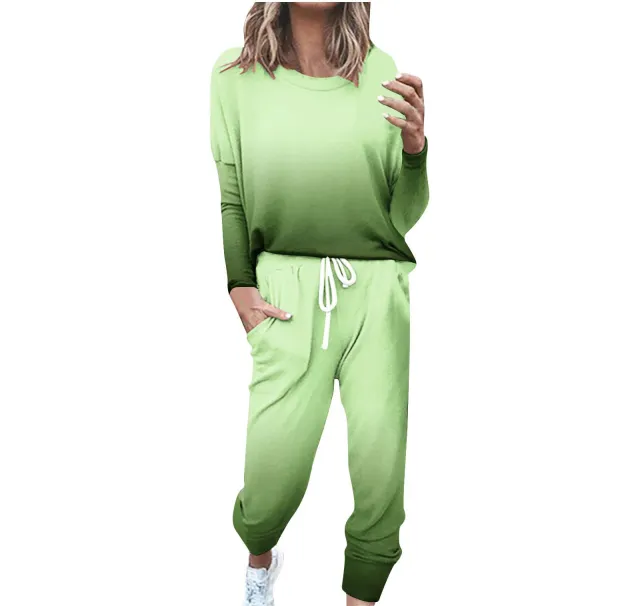 Striped Contrast Color Slim Long Sleeve Top High Waist Straight Wide Drawstring Pocket Trousers Suit G42Z610 - Shop at LoveMi