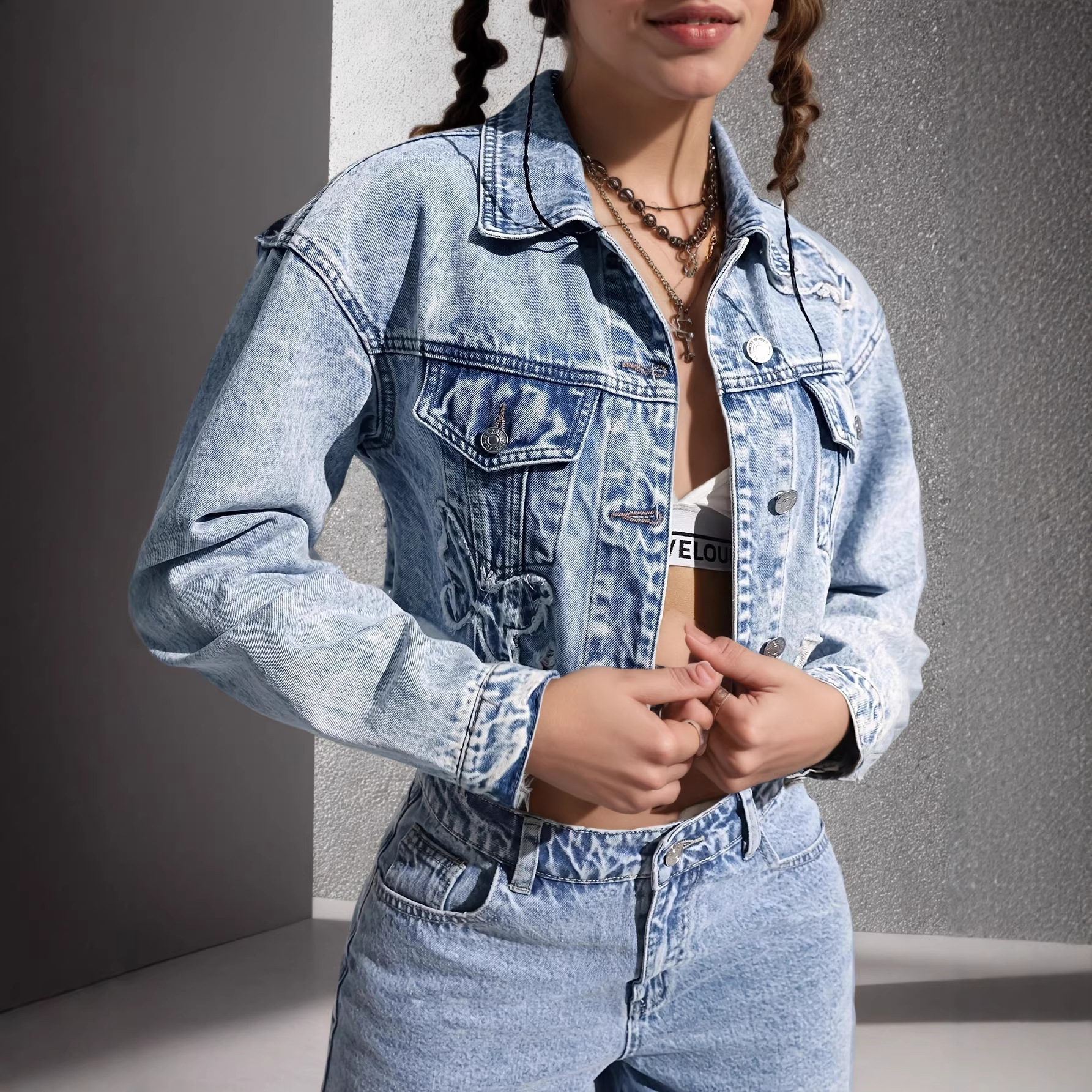 Womens Retro Slim-Fit Denim Jacket