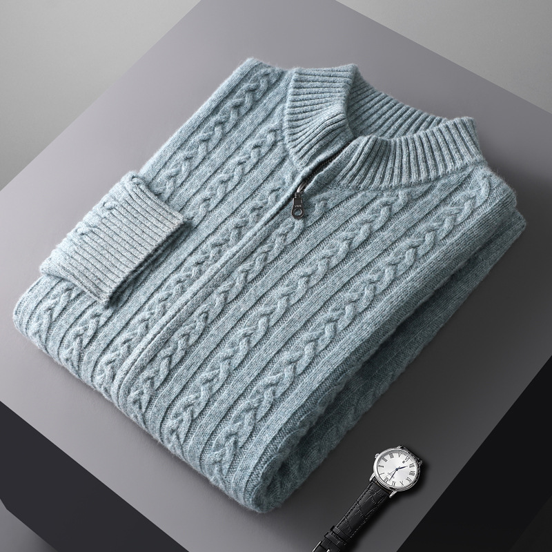 Woolen Sweater Men's Half-high Collar Zipper Top - Image 8