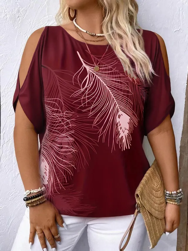Women's Loose Round neck Off shoulder Top Red - Shop at LoveMi