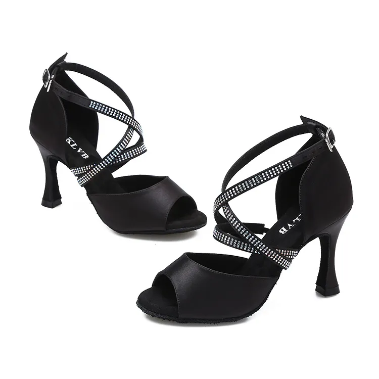 Hot Drilling Latin Dance Shoes Soft Bottom - Black