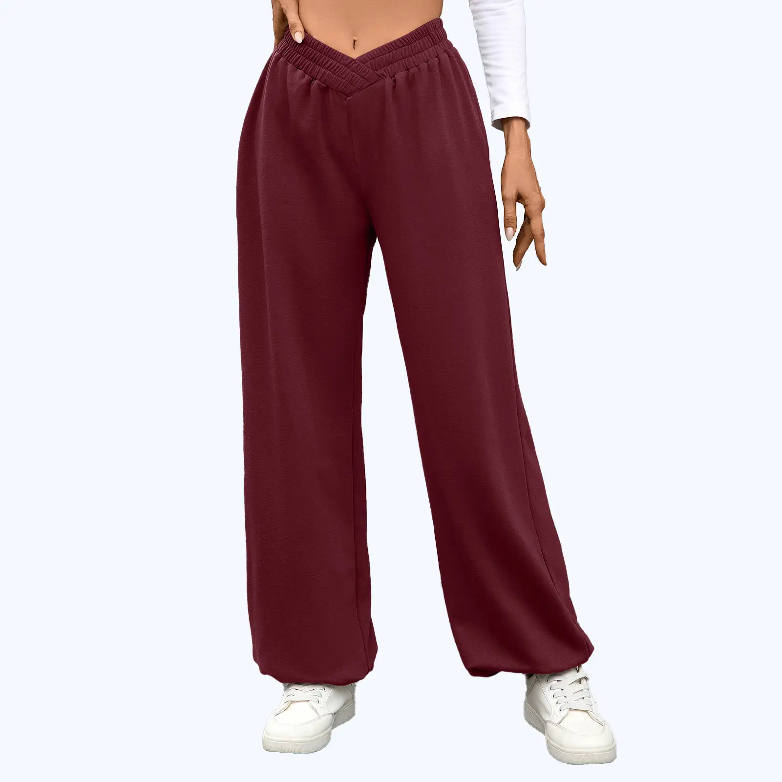 High Waist Pure Color Pocket Ankle-tied Trousers Casual Pants For Women