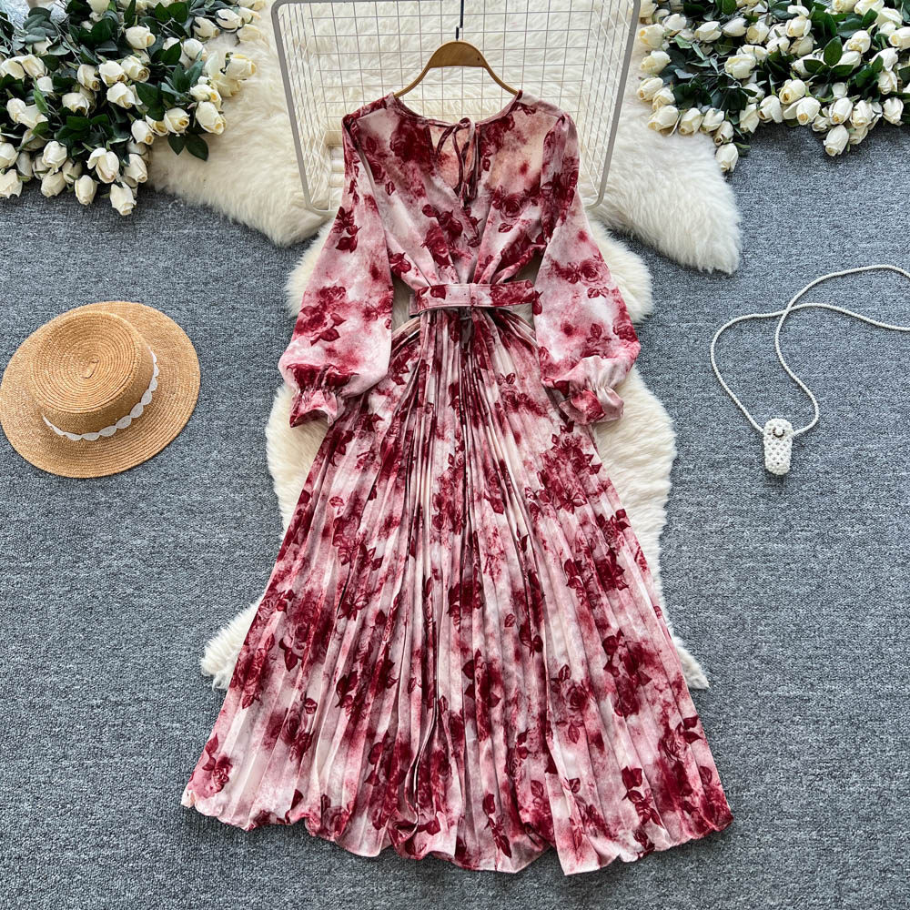 Womens French-style Vintage Chic Printed Dress