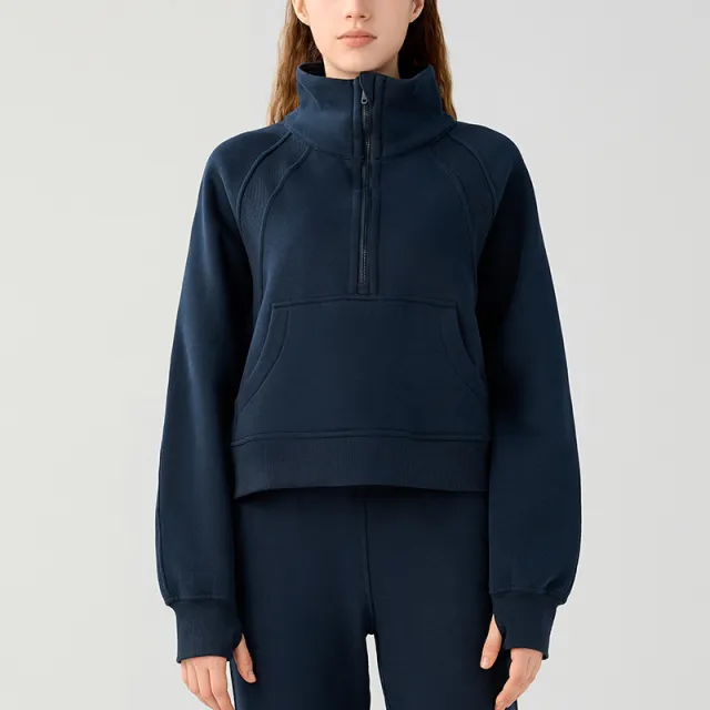 Women's Half zip High stand Collar Pullover Leisure Warm Fleece Sweater Blue - Shop at LoveMi