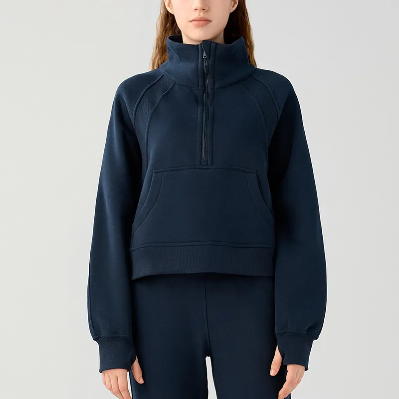 Women's Half-zip High-stand Collar Pullover Leisure Warm Fleece Sweater - Blue