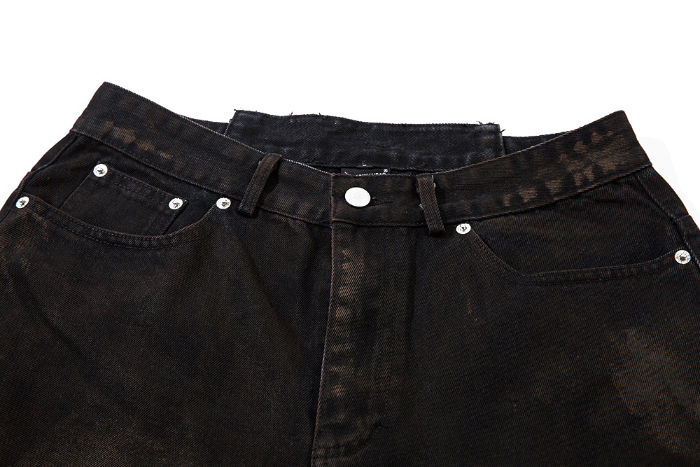 Waste Soil Spray Painting Old Dirty Denim Shorts Men