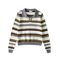 Fashion Striped Short Style Bottoming Shirt Sweater - White - View 1
