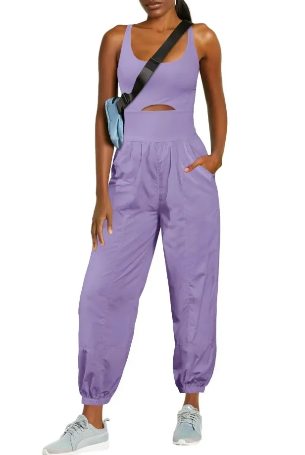 Fashion Sports Women's Outdoor Clothing Yoga Hollow Cross Comfortable Fitness Vest Jumpsuit Lavender Purple - Shop at LoveMi